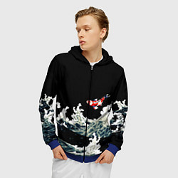 Толстовка 3D на молнии мужская Карп Кои Волна Япония Рыба, цвет: 3D-синий — фото 2