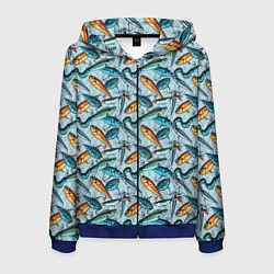 Толстовка 3D на молнии мужская Воблеры, цвет: 3D-синий