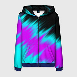 Толстовка 3D на молнии мужская НЕОНОВЫЕ ПОЛОСЫ И НИЧЕГО ЛИШНЕГО NEON STRIPES, цвет: 3D-синий