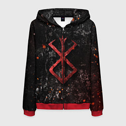 Толстовка 3D на молнии мужская BERSERK LOGO GRUNGE RED, цвет: 3D-красный