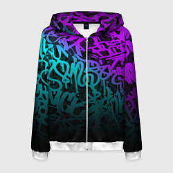 Толстовка 3D на молнии мужская НЕОНОВОЕ ГРАФФИТИ NEON, цвет: 3D-белый