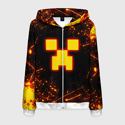 Толстовка 3D на молнии мужская ОГНЕННЫЙ КРИПЕР, МАЙНКРАФТ, цвет: 3D-белый