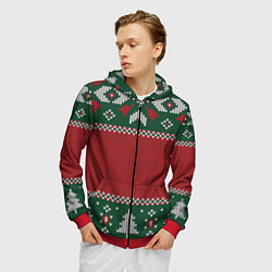 Толстовка 3D на молнии мужская Knitted Christmas Pattern, цвет: 3D-красный — фото 2