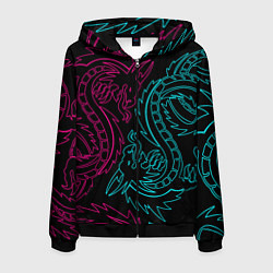 Толстовка 3D на молнии мужская НЕОНОВЫЕ ДРАКОНЫ NEON DRAGON, цвет: 3D-черный