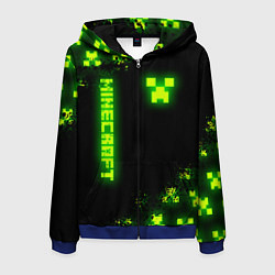 Толстовка 3D на молнии мужская MINECRAFT NEON LOGO CREEPER, цвет: 3D-синий