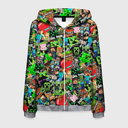 Толстовка 3D на молнии мужская МАЙНКРАФТ ВСЕ ГЕРОИ И ПРЕДМЕТЫ, цвет: 3D-меланж