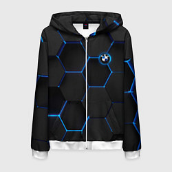 Толстовка 3D на молнии мужская BMW blue neon theme, цвет: 3D-белый