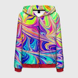 Толстовка 3D на молнии мужская Аномально яркие цветные разводы, цвет: 3D-красный