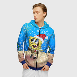 Толстовка 3D на молнии мужская НОВОГОДНИЙ ГУБКА БОБ КВАДРАТНЫЕ ШТАНЫ, цвет: 3D-синий — фото 2