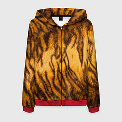 Толстовка 3D на молнии мужская Шкура тигра 2022, цвет: 3D-красный