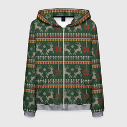 Толстовка 3D на молнии мужская Новогодний свитер c оленями 1, цвет: 3D-меланж