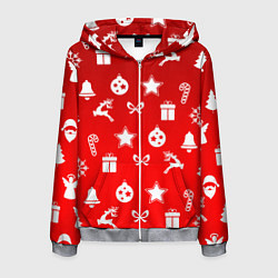 Мужская толстовка на молнии Новогодний узор красный градиент