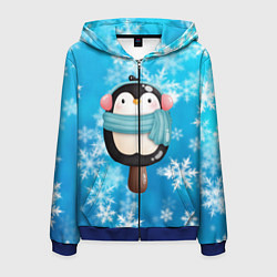 Толстовка 3D на молнии мужская Пингвин - эскимо Новый год, цвет: 3D-синий