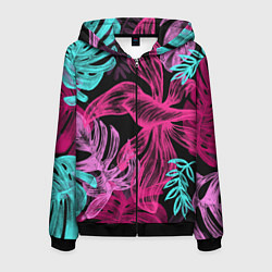 Толстовка 3D на молнии мужская Папоротниковый неон, цвет: 3D-черный