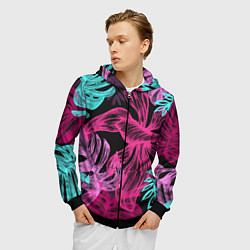 Толстовка 3D на молнии мужская Папоротниковый неон, цвет: 3D-черный — фото 2