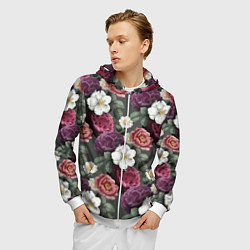 Толстовка 3D на молнии мужская Bouquet of flowers pattern, цвет: 3D-белый — фото 2
