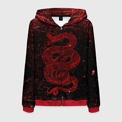 Толстовка 3D на молнии мужская Красная Змея Red Snake Глитч, цвет: 3D-красный