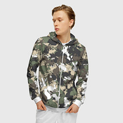 Толстовка 3D на молнии мужская Камуфляж с кроликами, цвет: 3D-белый — фото 2