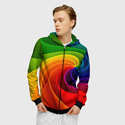 Толстовка 3D на молнии мужская Спираль Модный узор 2023 Неон, цвет: 3D-черный — фото 2