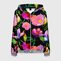Толстовка 3D на молнии мужская Цветочный узор Floral pattern, цвет: 3D-меланж