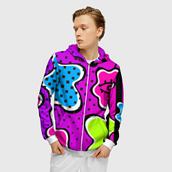 Толстовка 3D на молнии мужская Яркий абстрактный узор в стиле 90х, неоновые цвета, цвет: 3D-белый — фото 2