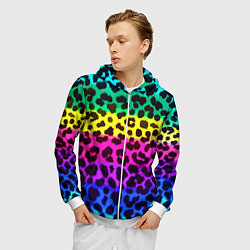 Толстовка 3D на молнии мужская Leopard Pattern Neon, цвет: 3D-белый — фото 2