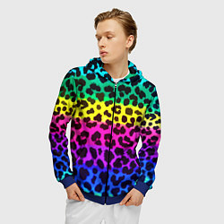 Толстовка 3D на молнии мужская Leopard Pattern Neon, цвет: 3D-синий — фото 2