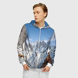 Толстовка 3D на молнии мужская Minecraft Mountains Video game, цвет: 3D-белый — фото 2