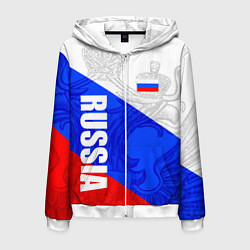 Толстовка 3D на молнии мужская RUSSIA - SPORTWEAR - ТРИКОЛОР, цвет: 3D-белый