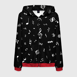 Мужская толстовка на молнии Нотные Знаки Белые на Черном