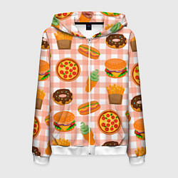 Мужская толстовка на молнии PIZZA DONUT BURGER FRIES ICE CREAM pattern