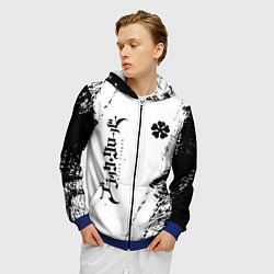 Толстовка 3D на молнии мужская Black clover чёрный клевер вертикальная надпись, цвет: 3D-синий — фото 2