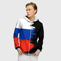 Толстовка 3D на молнии мужская Российский триколор на темном фоне, цвет: 3D-меланж — фото 2