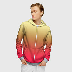 Толстовка 3D на молнии мужская Красно-желтый градиент, цвет: 3D-меланж — фото 2