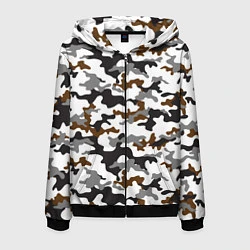 Толстовка 3D на молнии мужская Камуфляж Чёрно-Белый Camouflage Black-White, цвет: 3D-черный