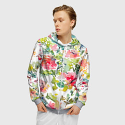 Толстовка 3D на молнии мужская Floral pattern Watercolour Summer, цвет: 3D-меланж — фото 2