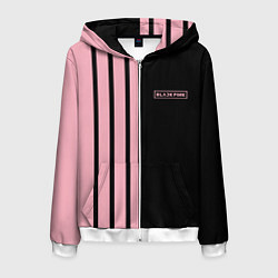 Толстовка 3D на молнии мужская BLACKPINK HALF BLACK-PINK MINI LOGO, цвет: 3D-белый