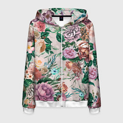 Толстовка 3D на молнии мужская Color floral pattern Expressionism Summer, цвет: 3D-белый