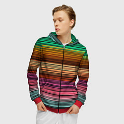 Толстовка 3D на молнии мужская Multicolored thin stripes Разноцветные полосы, цвет: 3D-красный — фото 2