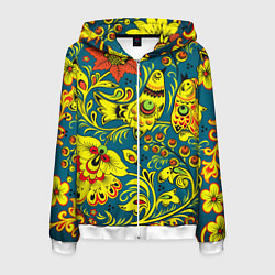 Толстовка 3D на молнии мужская Хохломская Роспись Две Птицы, цвет: 3D-белый