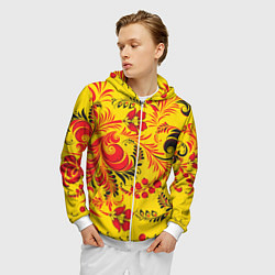 Толстовка 3D на молнии мужская Хохломская Роспись Цветы, цвет: 3D-белый — фото 2