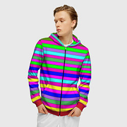 Толстовка 3D на молнии мужская Multicolored neon bright stripes, цвет: 3D-красный — фото 2