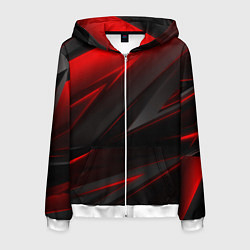 Толстовка 3D на молнии мужская Red and Black Geometry, цвет: 3D-белый