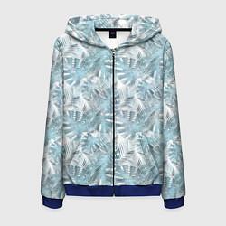 Мужская толстовка на молнии Голубые листья пальмы на белом