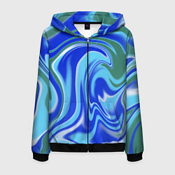 Толстовка 3D на молнии мужская Тай-дай с синим, зелёным и белым цветом, цвет: 3D-черный