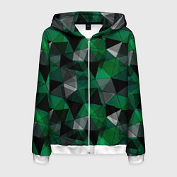 Толстовка 3D на молнии мужская Зеленый, серый и черный геометрический, цвет: 3D-белый