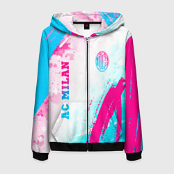 Мужская толстовка на молнии AC Milan neon gradient style: символ и надпись вер