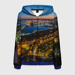 Толстовка 3D на молнии мужская Ночной город с высоты, цвет: 3D-синий