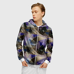 Толстовка 3D на молнии мужская Полигональный абстрактный: бежевый, коричневый, си, цвет: 3D-белый — фото 2