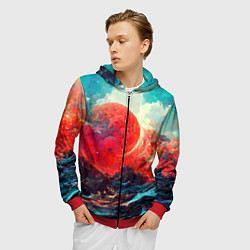 Толстовка 3D на молнии мужская Огненный шторм, цвет: 3D-красный — фото 2